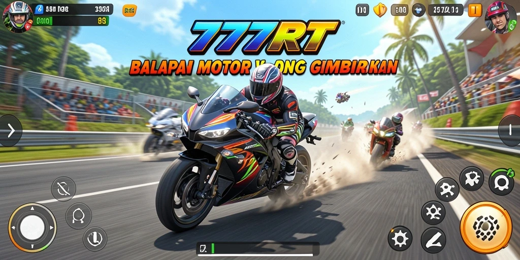 Gameplay seru di 777RT dengan balapan motor yang mendebarkan.