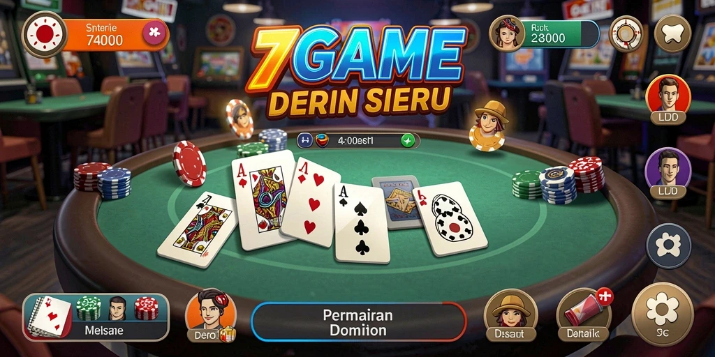 Tampilan gameplay seru dari 7GAME dengan pemain yang berkompetisi dalam permainan Domino.