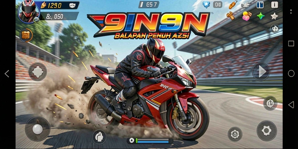 Tangkapan layar menampilkan aksi balapan motor yang seru dan cepat.