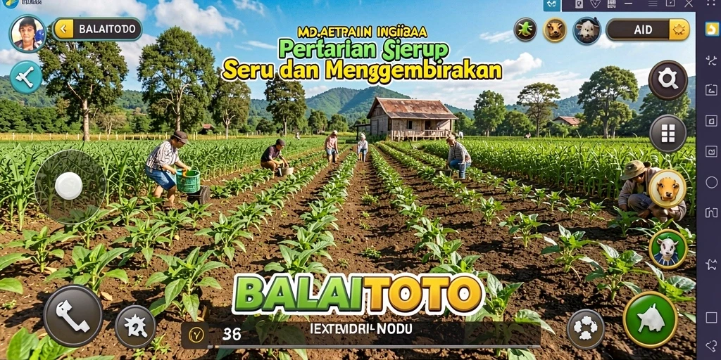 Tampilan gameplay BALAITOTO yang menunjukkan aktivitas pertanian yang seru.