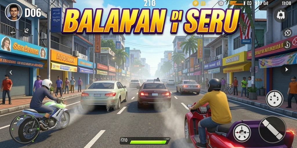 Gameplay balapan seru di D06 dengan mobil berkualitas tinggi.
