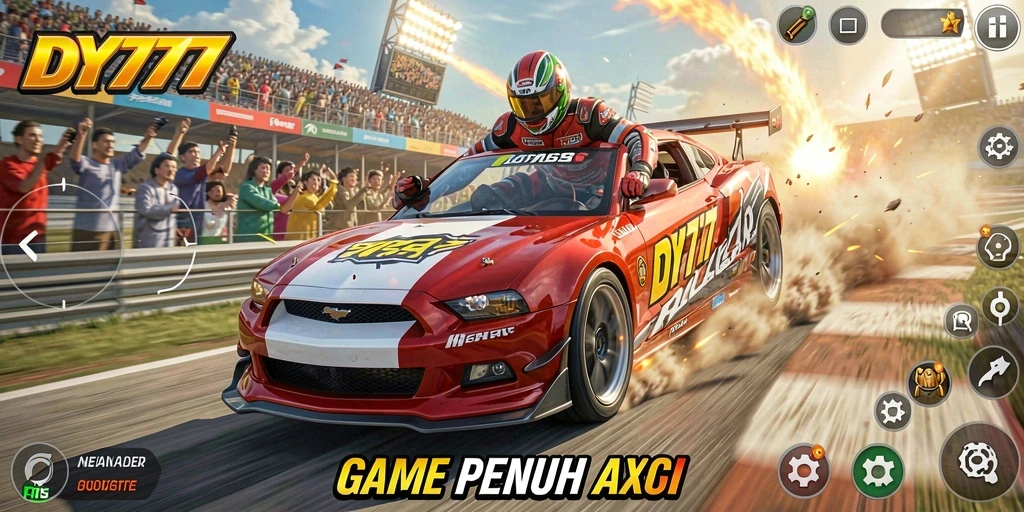 Screenshot gameplay DY777 menunjukkan aksi balapan yang seru.