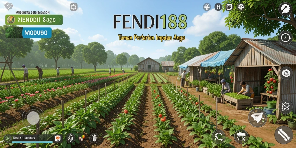 Tangkapan layar gameplay FENDI188 menampilkan petani yang mengolah lahan subur.