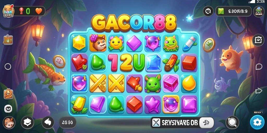 Screenshot GACOR88 menunjukkan gameplay seru permainan Match-3.