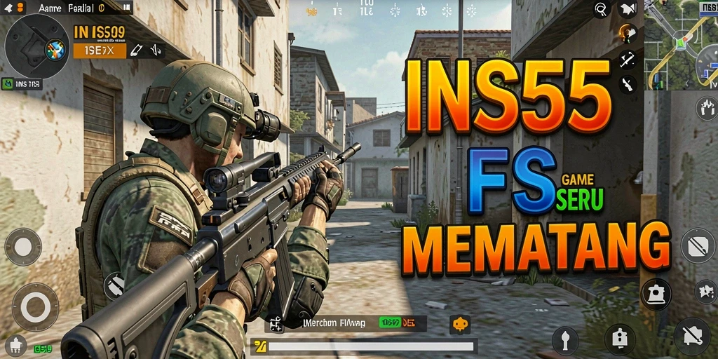 Tampilan gameplay utama INS55 yang intens dan penuh aksi FPS.