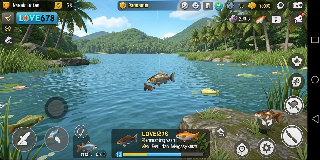 Tampilan gameplay menyenangkan saat memancing ikan besar di LOVE678.