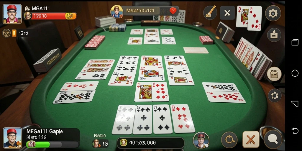Tampilan gameplay seru di MEGA111 dengan pemain Gaple yang aktif.