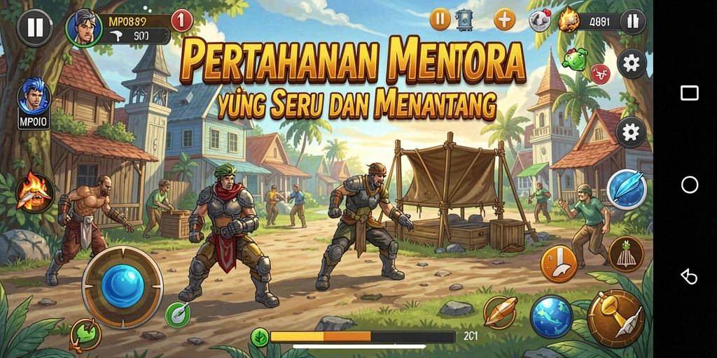 Tangkapan layar menampilkan aksi seru dalam game Tower Defense MPO08.