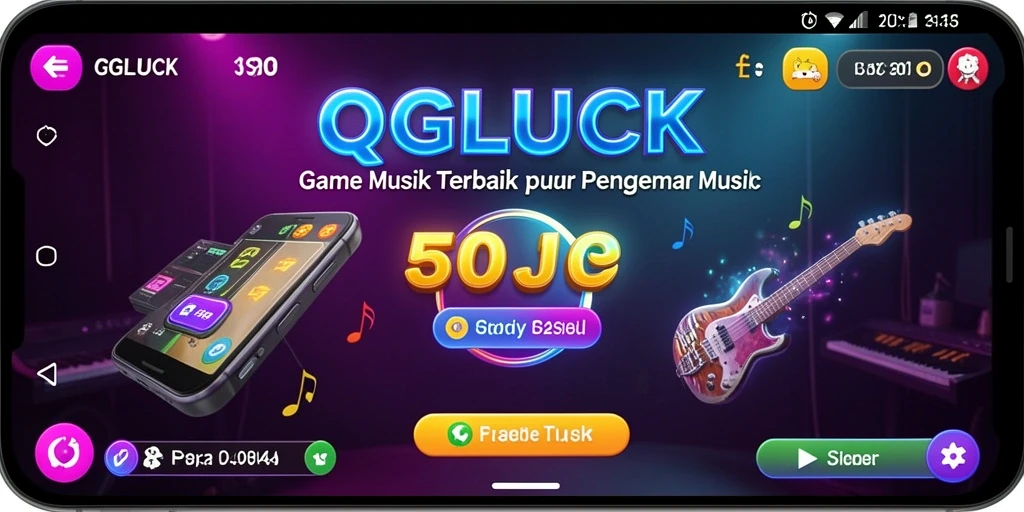 Screenshot utama QGLUCK menampilkan gameplay musik yang seru dan menarik.