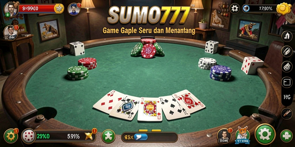 Screenshot gameplay Gaple SUMO777 yang mendebarkan.