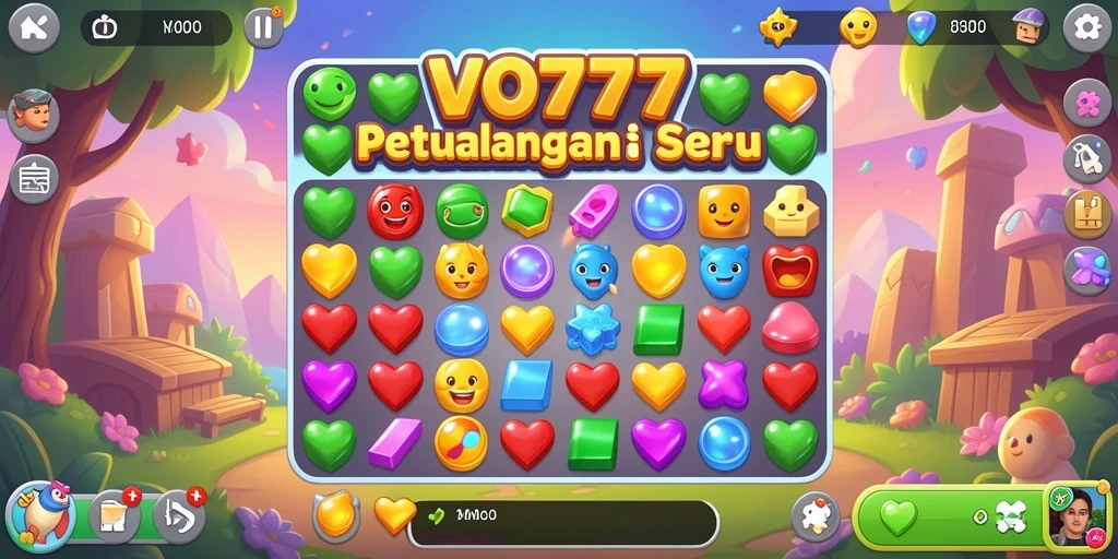 Tampilan gameplay seru dengan kombinasi warna-warna cerah di VO777.